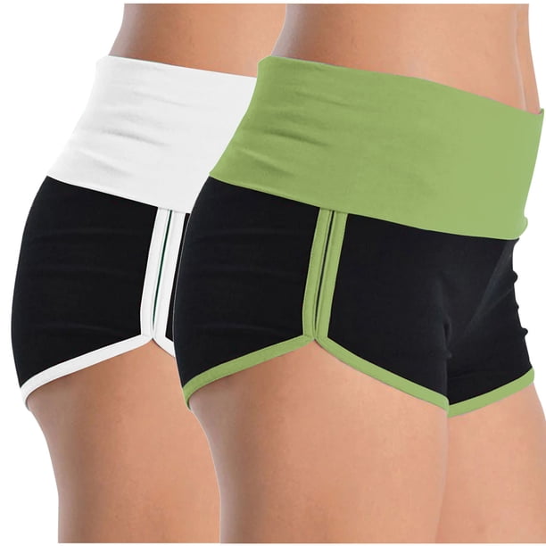 Puntoco Pantalones cortos de algodón para mujer, 2 piezas, moda femenina, cintura elástica, pantalones cortos casuales de verano sólidos para salir