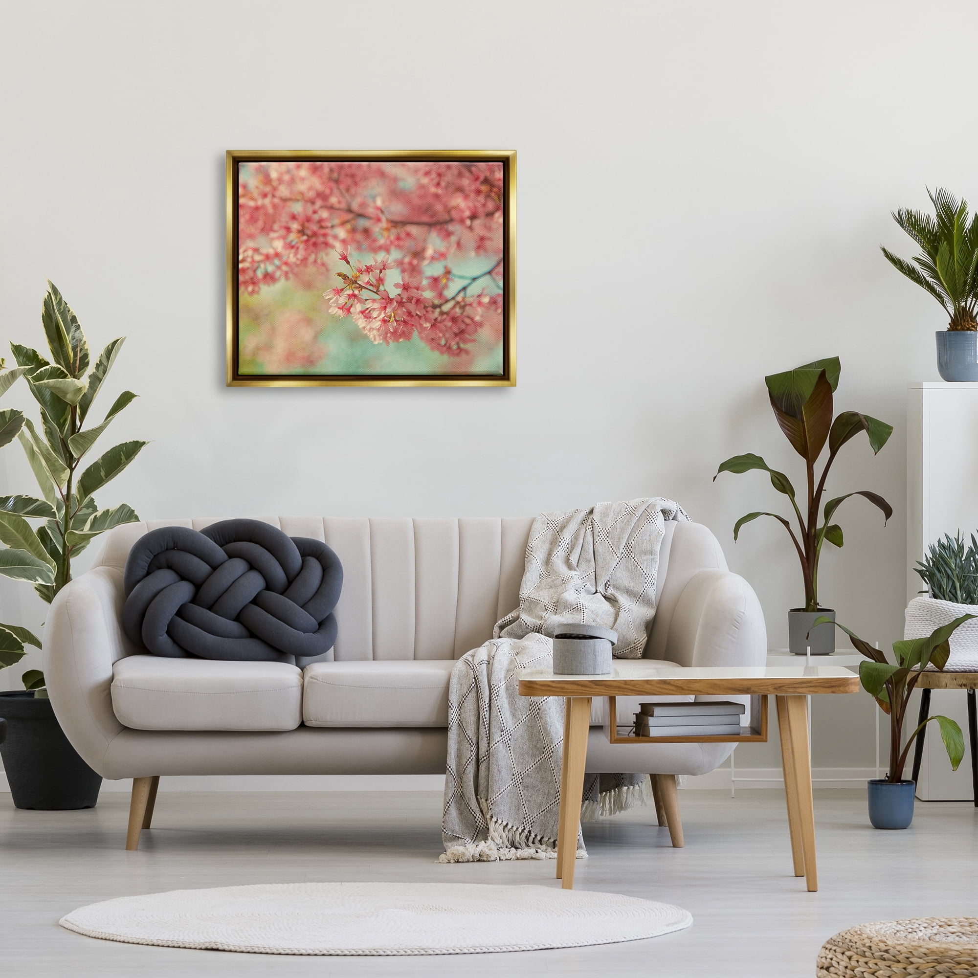 Stupell Industries Pink Cherry Blossoms Botanical & Floral Photography Gold Floater Framed Canvas Art Print Wall Art, 31 x 25