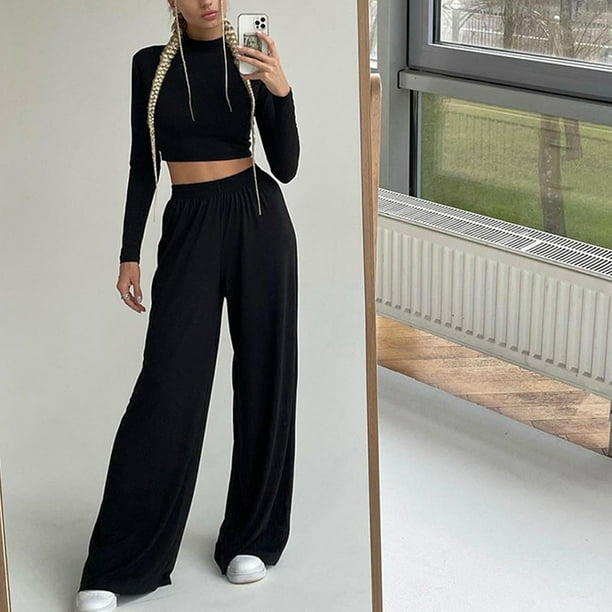 High waisted wide leg pants with crop top hotsell