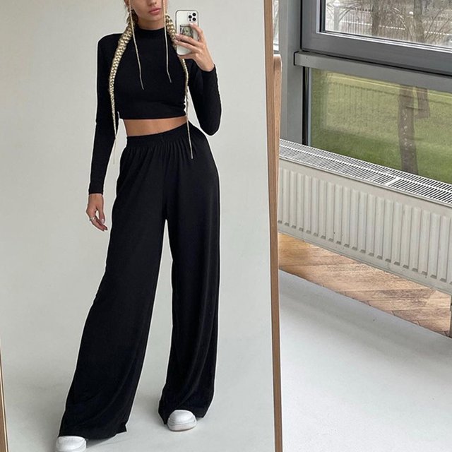 Conjuntos de pantalones cortos de manga larga trajes de 2 piezas para mujer fáciles de combinar Color puro cintura alta ajustado elástico para fiesta en casa ANGGREK Otros