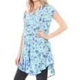 thumbnail image 3 of Sakkas Xoana Women's Casual Cap Sleeve V-neck Flare Loose Boho Swing Short Dress - Turq - Plus Size, 3 of 5