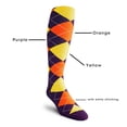 thumbnail image 2 of Golf Knickers Colorful Knee High Argyle Cotton Socks For Men Women and Youth - IIII: Purple/Orange/Yellow - Ladies, 2 of 2