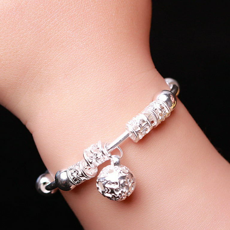 Fashion S Imple 100% 925 Sterling Silver Bracelet Girls Bell