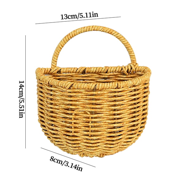 Beforeyayn Brown Wicker Baskets Knitted Wall-Mounted Hand-Woven Wood Storage Basket, Imitation Rattan Hanging Organizer for Kitchen, Bathroom, Bedroom, Living Room