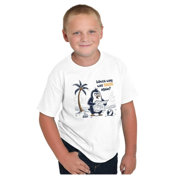 Funny Animal Joke Lost Penguin Humor Crewneck T Shirts Boy Girl Teen Brisco Brands S