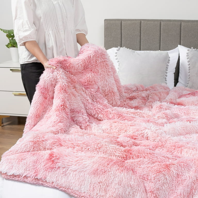 PAVILIA Faux Fur Throw Blanket, Tie-Dye Pink, Shaggy Sherpa Fleece