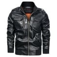 thumbnail image 3 of Homenesgenics Men's Leather Jacket Coats Men's Fashion Jacket Pure Color Zipper Stand Collar Imitation Leather Coat Tops, 3 of 8