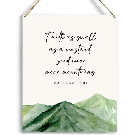 Christian Inspirational Wall Art Faith As Small As A Mustard Seed Can Move Mountains Wooden Hanging Sign For Office Bathroom Bedroom Wall Decor Religious Nursery Gifts Decor 8 X 10 Inches