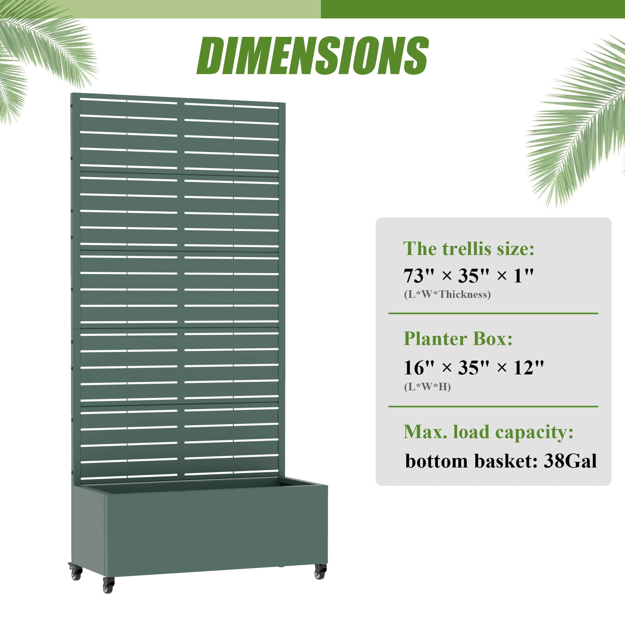 MAYEERTY 72x35x16 Inch Dark Green Metal Rectangular Planter Box with Trellis, 5 Piece Set for Outdoor Garden & Patio