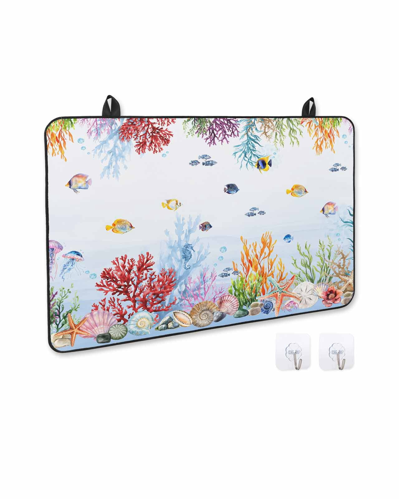 nqOlkjepod Large Induction Cooktop Protector Mat 24"x21", Blue Coastal Stove Top Covers for Electric Stove, Summer Beach Nautical Coral Fish Decorative Stove Burner Cover Mats, Glass Top Stove Cover