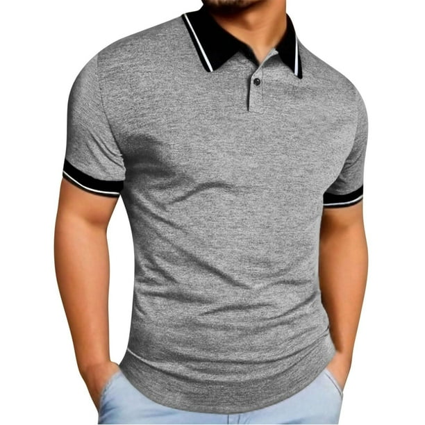 pstuiky Camisa de manga corta para hombre, Camisa casual de verano para hombre, color liso, con solapa, de manga corta, a la moda ropa de hombre xxl
