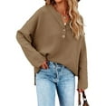 thumbnail image 2 of Long Sleeved Spring Autumn Women Henley Button Sweater, 2 of 4