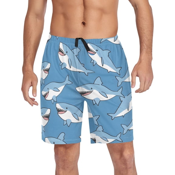 joogoo Mens Swim Trunks Cute Sharks Cartoon Beach Shorts Drawstring Elastic Waist Swimwear Bathing Suits L
