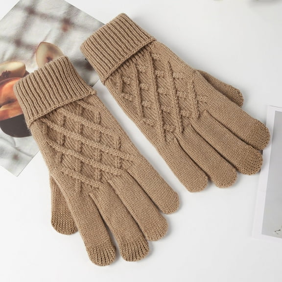 absanyy Women's Winter Gloves Large, Khaki 100% Polyester Cable Knit, Thermal Insulated with Ribbed Cuff for Cold Weather Everyday Use