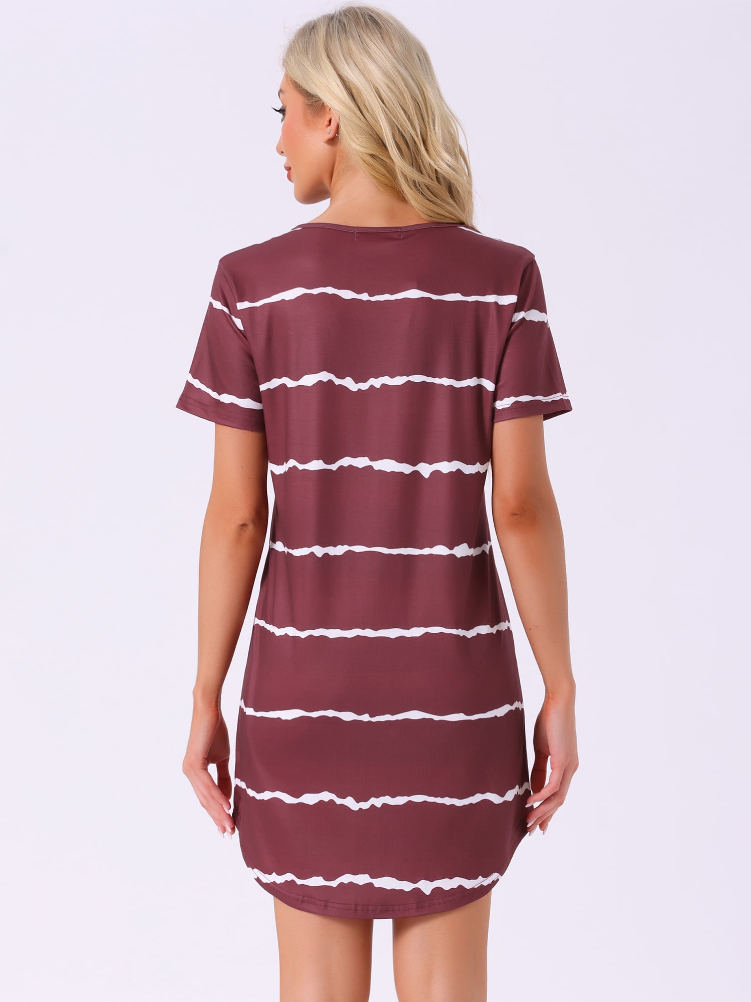 DARING DIVA Women's Round Neck Striped Short Sleeve Sleepshirt Nightgown 3XL Red