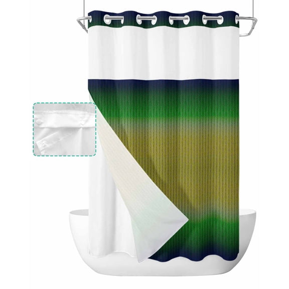 No Hook Shower Curtain with Snap in Liner, Abstract Geometric Ombre Blue Green and Yellow Plaid Line Shower Curtains for Bathroom, Washable Shower Curtain Liner Set with Mesh Top Window, 36"x72"