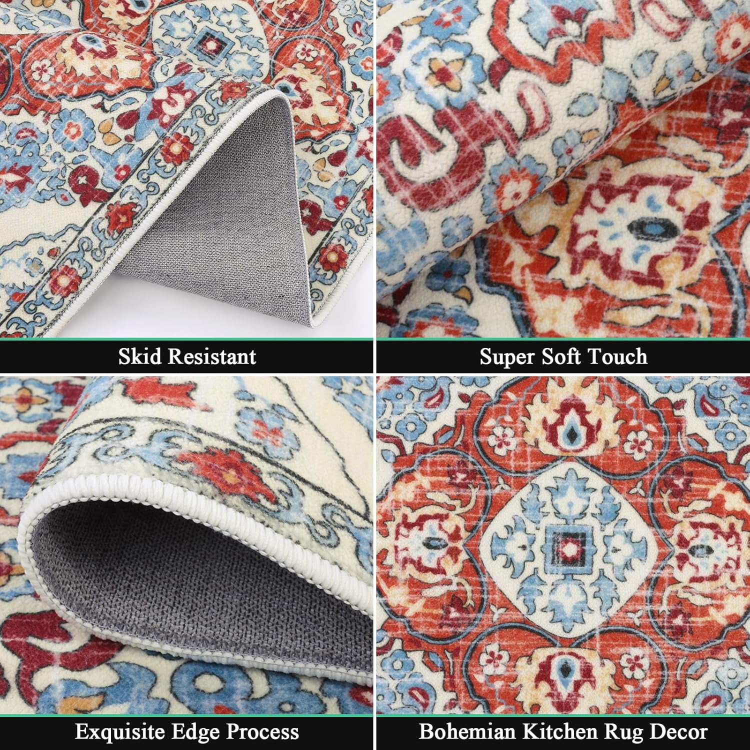 Farmhouse Kitchen Rugs Sets of 3 Non Slip Washable Kitchen Rugs and Mats Boho Kitchen Mats for Floor Kitchen Runner Rug Kitchen Carpet Rug Runner for Hallways Kitchen Laundry