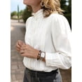 thumbnail image 6 of Women Dressy Casual Long Sleeve Button Down Ruffle Neck Blouse Work Shirt Summer Fall Business Outfit White XL, 6 of 9