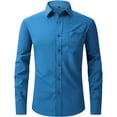 thumbnail image 1 of XINQIHANG Chemise Habillée à Manches Longues pour Hommes Coupe Régulière Décontractée Boutonnée Unie avec Poches, 1 of 7