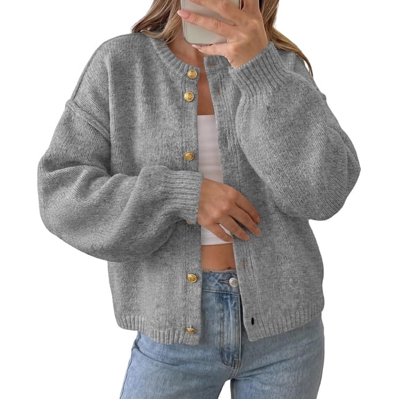 PRETTYGARDEN Women's Button up Chunky Knit Cardigan Sweaters Crew Neck, Long Sleeve, Oversized Sweaters, Relaxed Fit, Soft Cozy Casual Outerwear, Fall Outfits, Winter Fashion Clothing