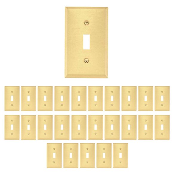Brushed Brass Toggle Switch Plate Decorative Rectangular Wall Plate ?4.5" H X 2.75" W Standard Size Switch Plate Single Toggle/Dimmer Switch Plate | Renovators Supply Manufacturing Pack Of 25