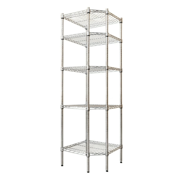 Hyper Tough 5-Tier Corner Shelving Unit, Chrome Wire, Freestanding Storage Rack, Silver