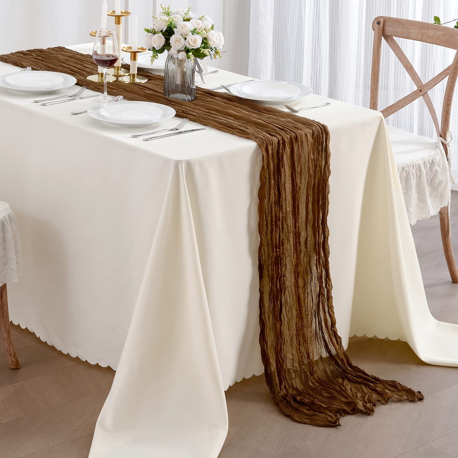 6 Pack Sage Green Cheesecloth Table Runners 10ft Wide Gauze Boho for Bridal Shower Wedding Table Decorations