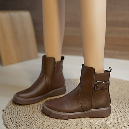 

ZMHEGW Boots For Women Solid Color Comtable Square Heels Buckle Strap Short Booties Round Toe Boots Shoes