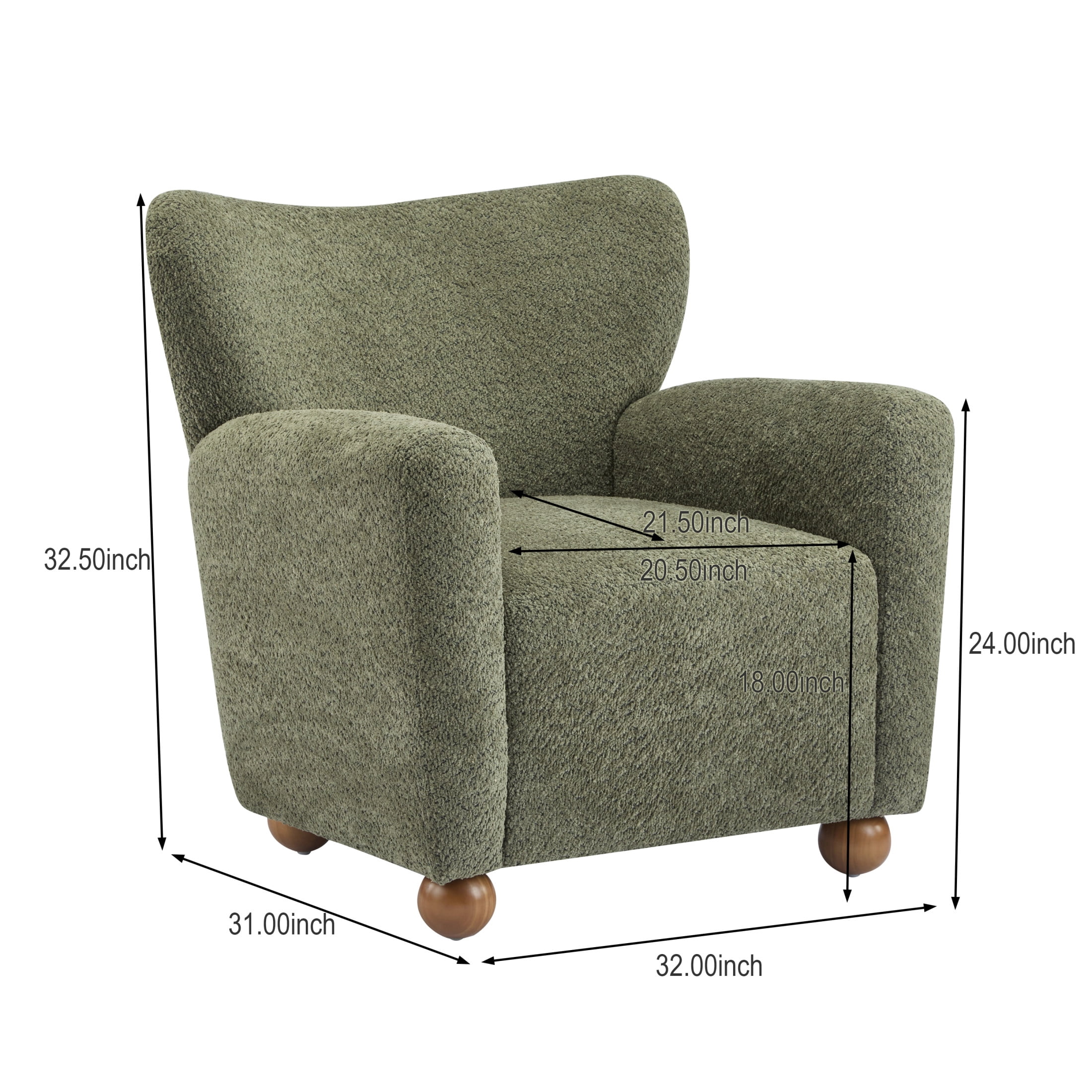 Christopher Knight Home Wingback Chair, Boucle Upholstered Accent Chair with Solid Wood Legs, Olive Green