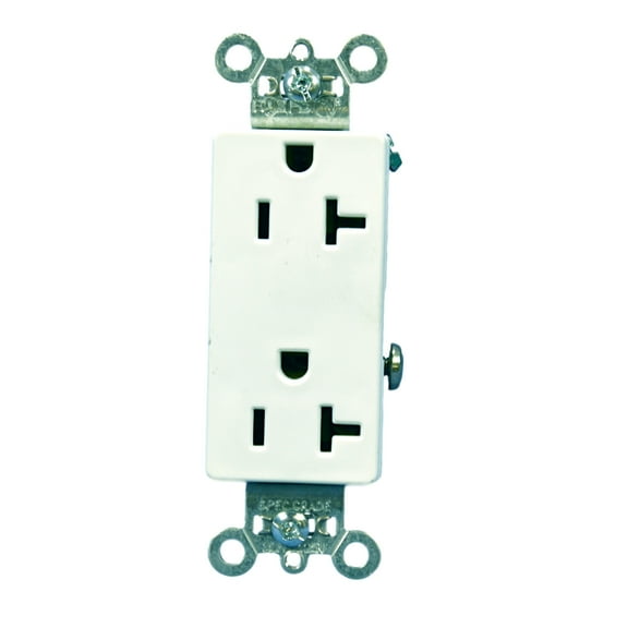 Pass & Seymour Legrand 20 Amp 125V Receptacle, Duplex Decorator Outlet, Heavy Duty Specification Grade, 26352-W, White