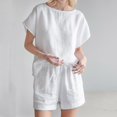 thumbnail image 4 of GZWYHT Ensembles Lounge pour Femmes Ensembles Confortables pour Femmes Vêtements Shorts pour Femmes Coton Lin Haut Rétro Mode Ensemble de Shorts à Cordon Ensembles Deux Pièces pour Femmes Ensembles Deux Pièces pour Femmes Été Blanc m, 4 of 5