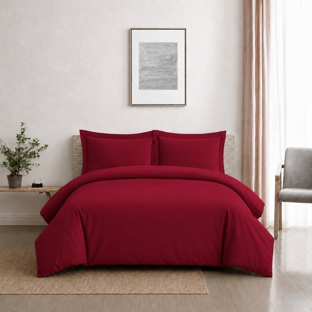 Swift Home Ultra Soft Solid Duvet Cover Set, Queen, Red