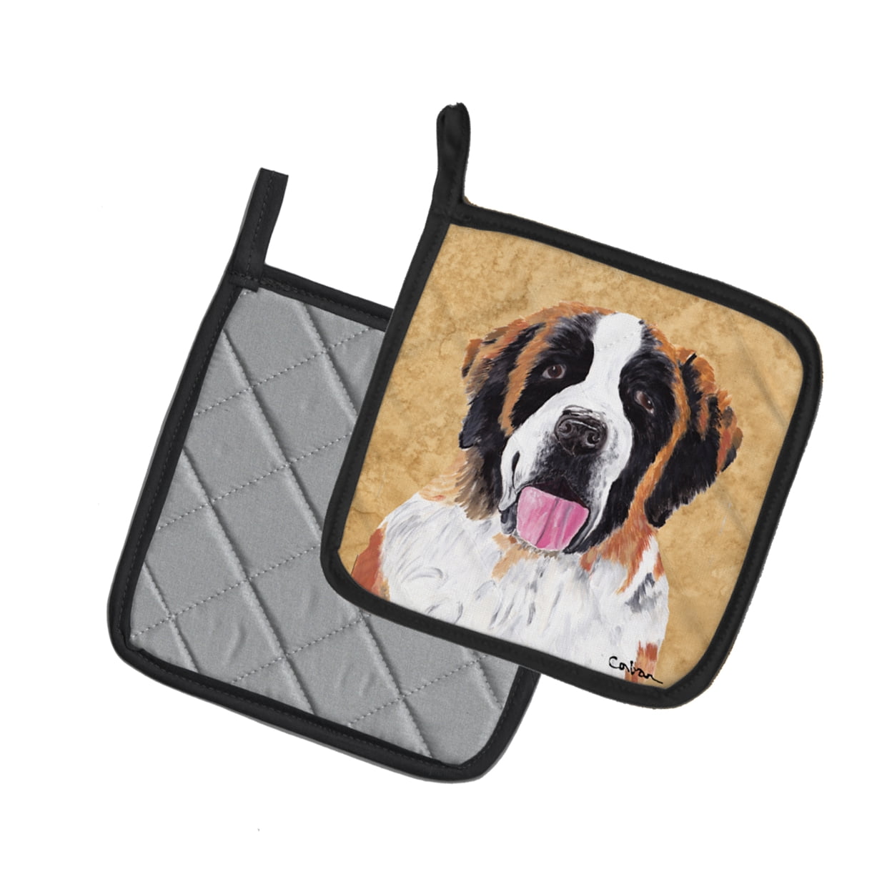 Carolines Treasures SC9129PTHD Saint Bernard Wipe your Paws Pair of Pot Holders, 7.5HX7.5W, multicolor