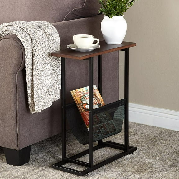 Industrial Side Table with Magazine Pouch