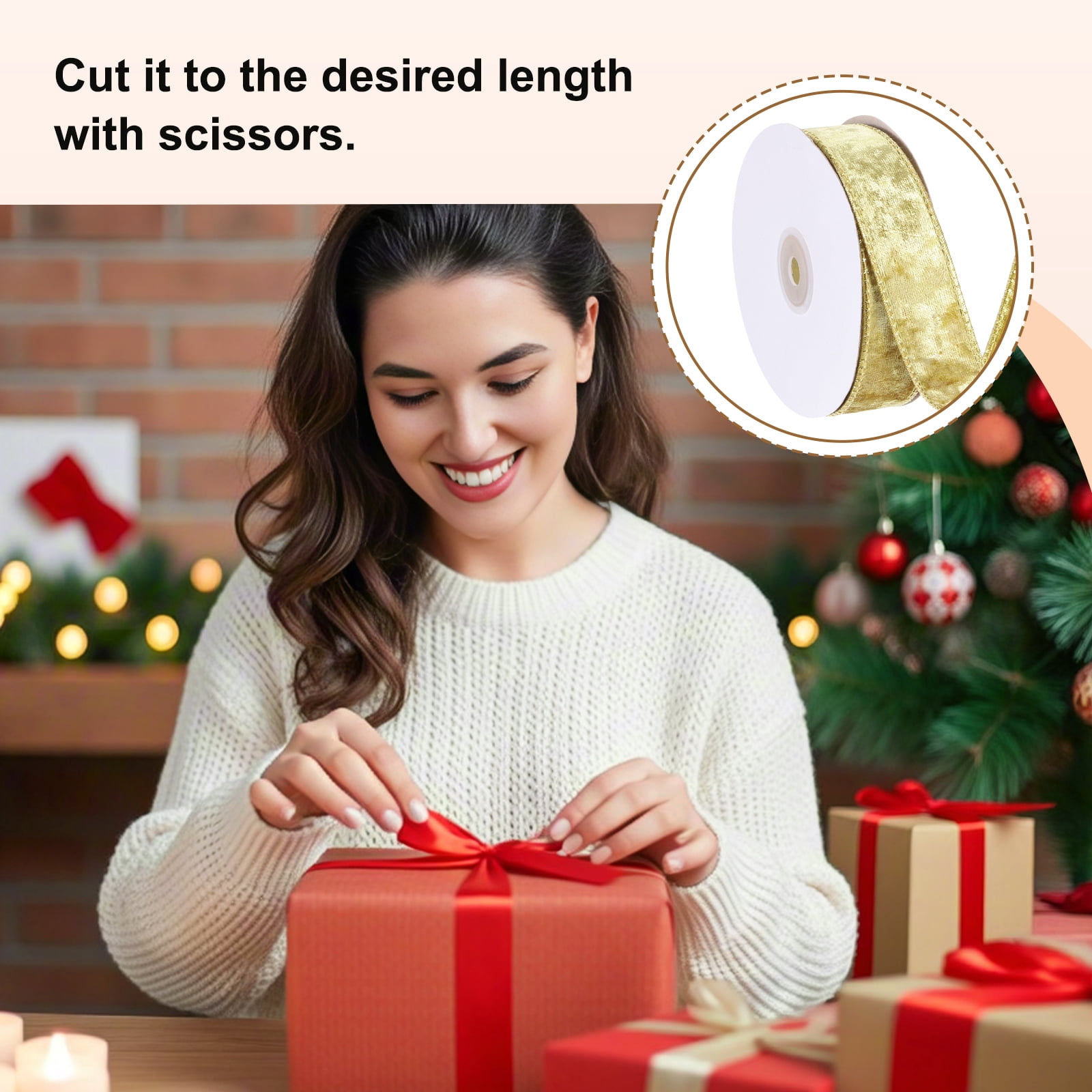 Uxcell Velvet Wired Ribbon, (1 Inch x 10 Yards, 2 Pcs)(Yellow) Velvety Gold Crushed Ribbons Gift Wrapping Binding, Suit For- Crafts/Bow/Wreaths/Christmas Tree Decoration