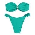 thumbnail image 3 of ZQGJB Women's Strapless Bikini Set Solid Color Summer Sexy Knot Front Twist Bandeau Swimsuits High Cut Tie Sexy Bathing Suit(Mint Green,L), 3 of 4