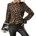 thumbnail image 4 of Long Sleeve Shirts for Women Temperament Leopard Print Shirt Women's Fashion Long Sleeve Slim Shirt A, 4 of 5