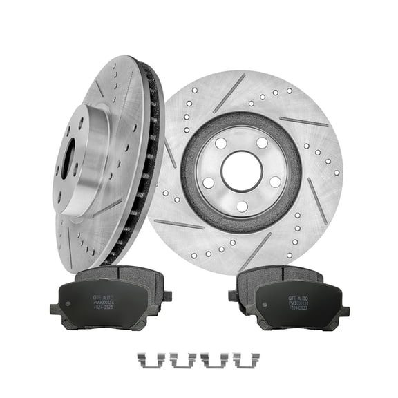 Set of 6 Front 275mm Drilled Slotted Brake Disc Rotors-Ceramic Brake Pad Kit For 2003-2008 Toyota Corolla