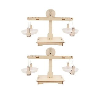 Machinehome Small Wooden Balance Scale and 6 Weights Kids Math Early  Educational Steelyard Baby Balancing Training Toy