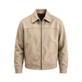 thumbnail image 4 of Men's Faux Suede Jacket Lapel Collar Zip Up with Pockets Loose Casual Coat for Daily Wear, 4 of 6