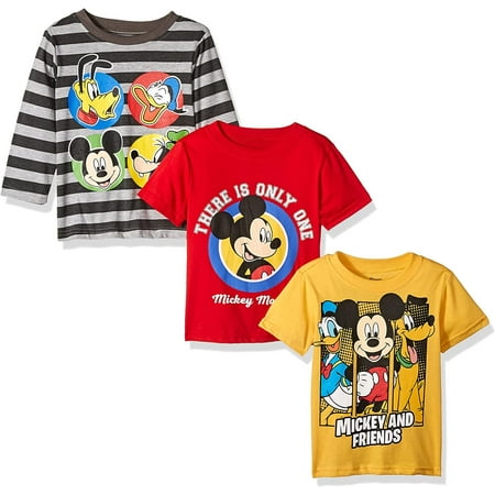 Disney Boys' Mickey 3 Pack T-Shirts with a Long Sleeve T-Shirt