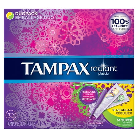 Tampax Radiant Plastic Duopack (Regular and Super) Absorbency Tampons