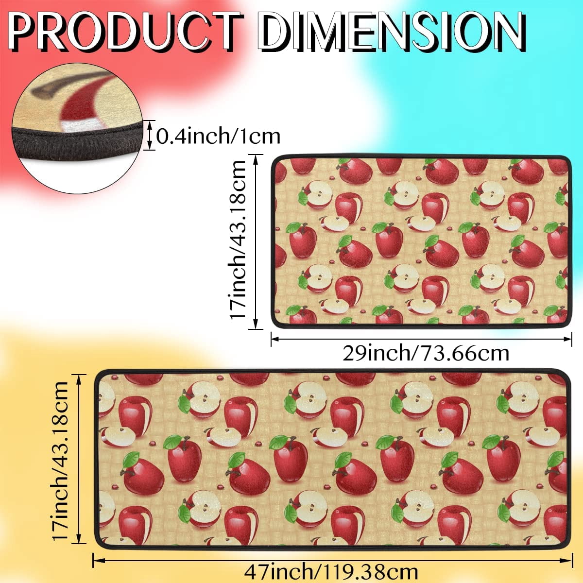 Summer Apples Pattern Anti Fatigue Kitchen Mat Rug Set 2 Piece Cushioned Kitchen Floor Mats Non Slip Kitchen Rug Runner Memory Foam Kitchen Rugs Heavy Duty Comfort Soft Standing Mats