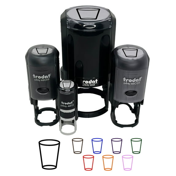 Empty Water Glass Cup Self-Inking Rubber Stamp Ink Stamper - Blue Ink - Small 3/4 Inch