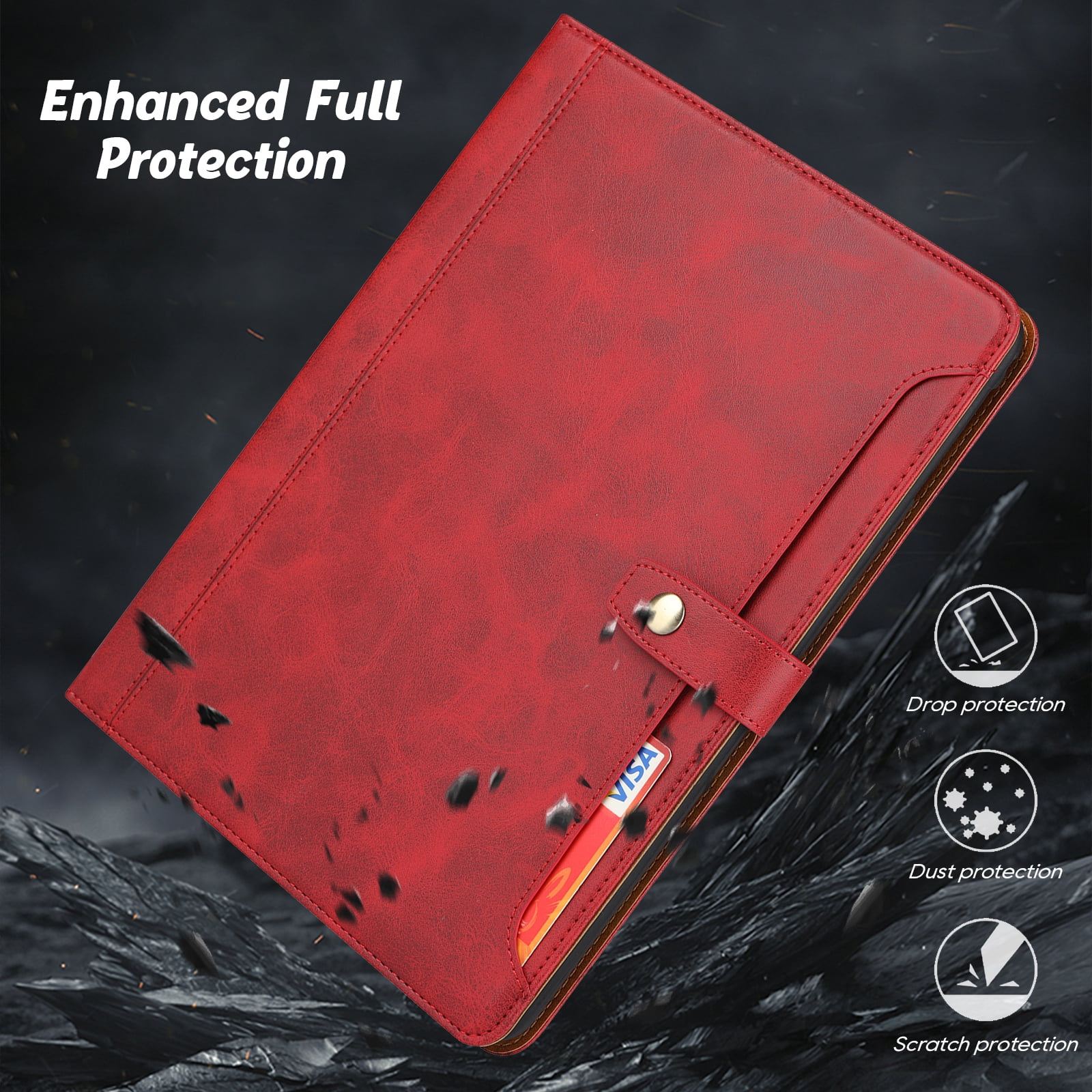 Flip Case for Apple iPad 6th 5th Gen 9.7"/ iPad Air 1 2, with Pencil Holder Smart Cover Auto Sleep Wake Protective Documents Pocket Stand Snap Closure Case for iPad 6th 5th Gen 2018/2017, Red