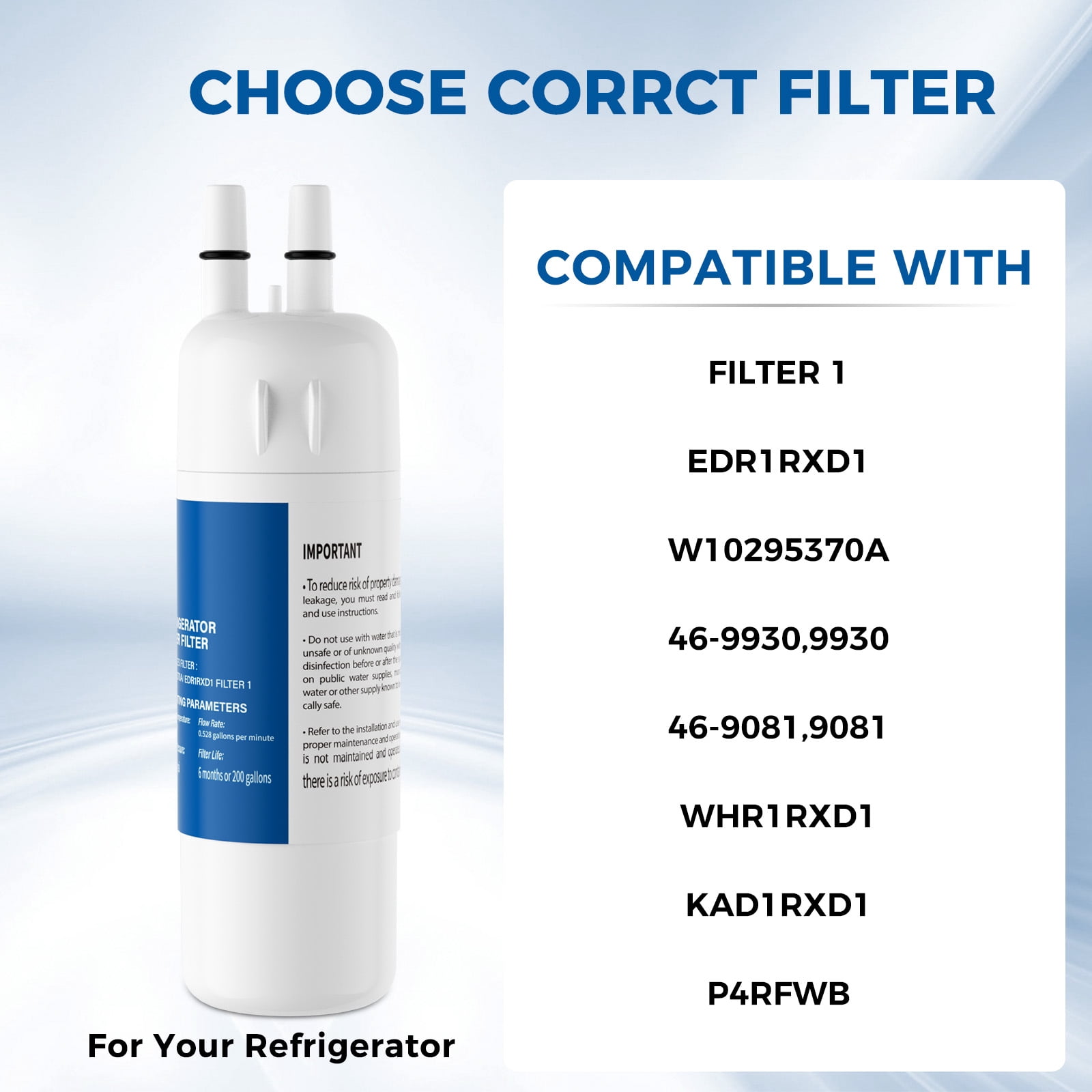 Aiqeek Refrigerator Water Filter 3-Pack NSF 42 Certifie,Compatible with W10295370/ 46-9930 | 6-Month 200-Gallon