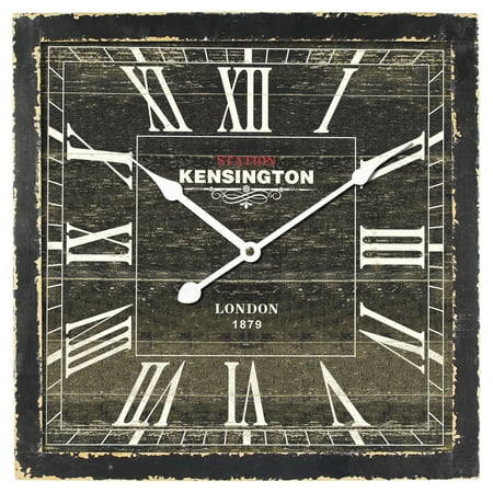 15&#190;&#34; Square Wall Clock Distressed Brown - Yosemite Home Decor: Modern Style, Analog Display, Indoor Use