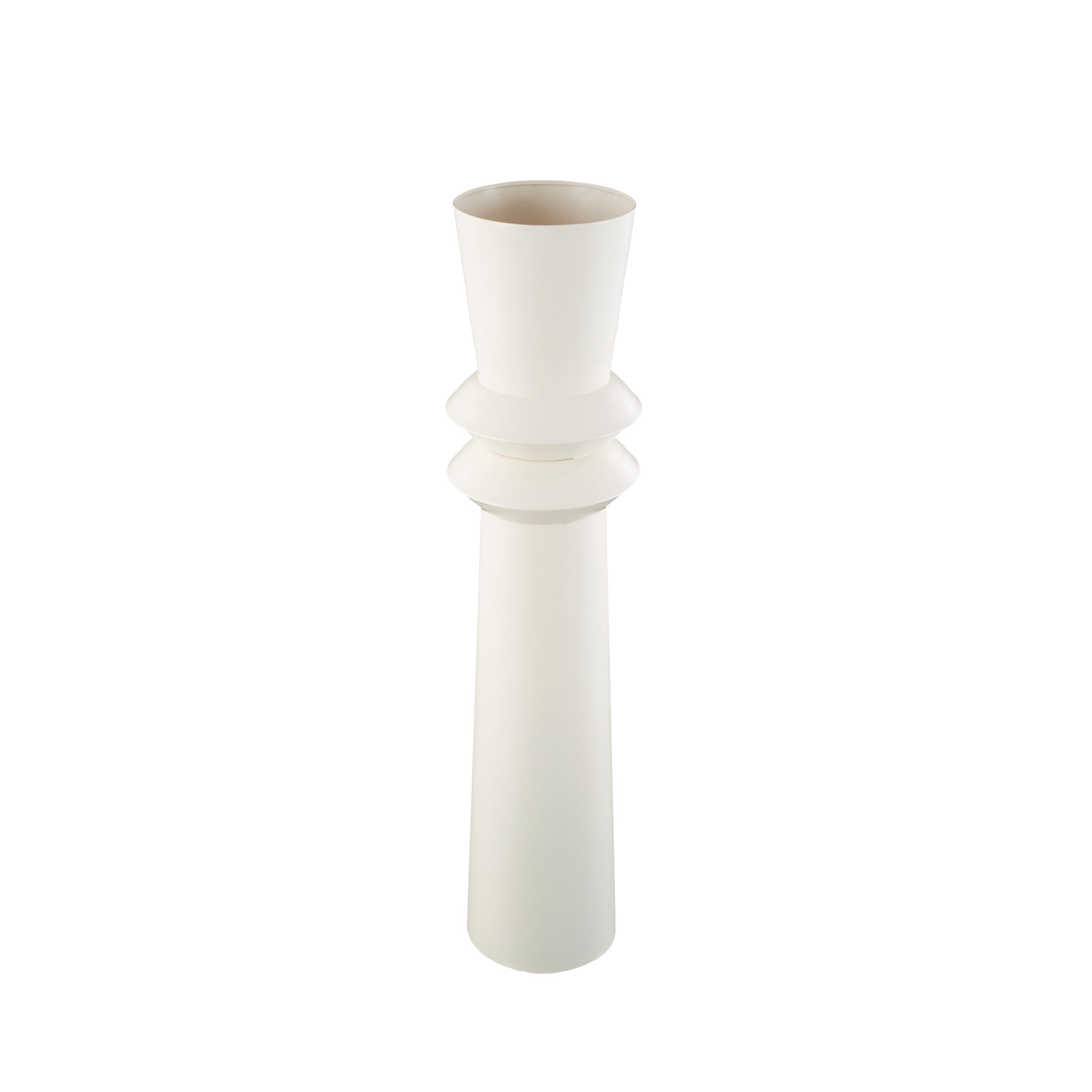 DecMode 38" Tall Art Deco Fluted Floor Cream Metal Vase