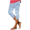 thumbnail image 2 of Feancey Capri Pants for Women High Waist Tummy Control Floral Printed Leggings Summer Casual Gym Workout Tights Dressy Comfy Slim Fit Capris Light Blue L, 2 of 5