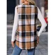 Cuteduck Womens Sleeveless Plaid Vest Wool Blazer Jackets Cardigan Outerwear Fall Winter Tops